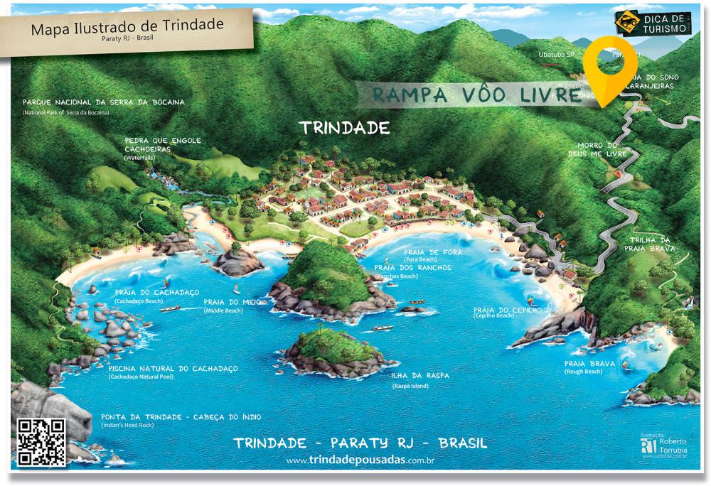 Mapa de localização da Rampa de Voo Livre de Trindade - Paraty RJ - Ilustração: Roberto Torrubia